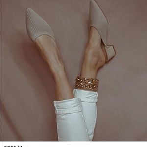 TIJN Helka ribbed knit pointed toe block heel slip on mule cream